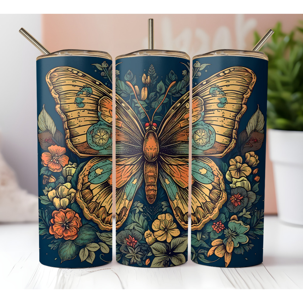RETRO BUTTERFLY Stainless Steel Custom 20oz Tumbler W/ Lid & Straw Drinkware